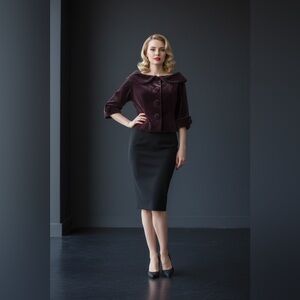 Mandarin Blue Cropped Velvet Retro Blazer, Chocolat, EUC